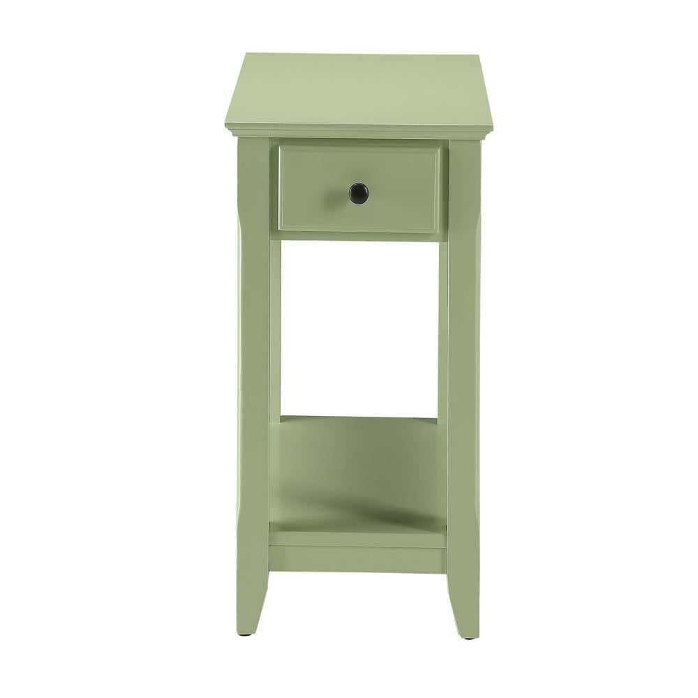 English Elm Light Green Mid-Century Accent Table with Drawer & Shelf, Compact Storage for Small Spaces, Stylish Stability B062P185682