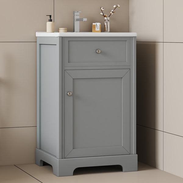 English Elm 20" Bathroom Vanity with Ceramic Sink, MDF Construction, Soft-Closing Door, Storage Rack & Shelf Grey N725P218017E