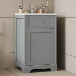 English Elm 20" Modern Bathroom Vanity With Ceramic Sink, Soft-Close Door, Adjustable Shelf, Grey Finish N725P351848E