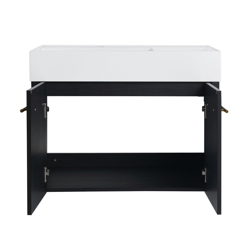 English Elm 30 Inch Wall-Mounted Bathroom Vanity Set With Left Basin Sink, Storage Rack & Modern Design W999S00368