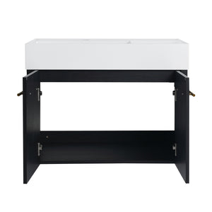 English Elm 30 Inch Wall-Mounted Bathroom Vanity Set With Left Basin Sink, Storage Rack & Modern Design W999S00368