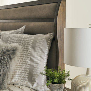 English Elm Arcadia Queen Bed Pine Oak Frame Curved Wing Headboard Upholstered Panel Rustic Modern B108S00047