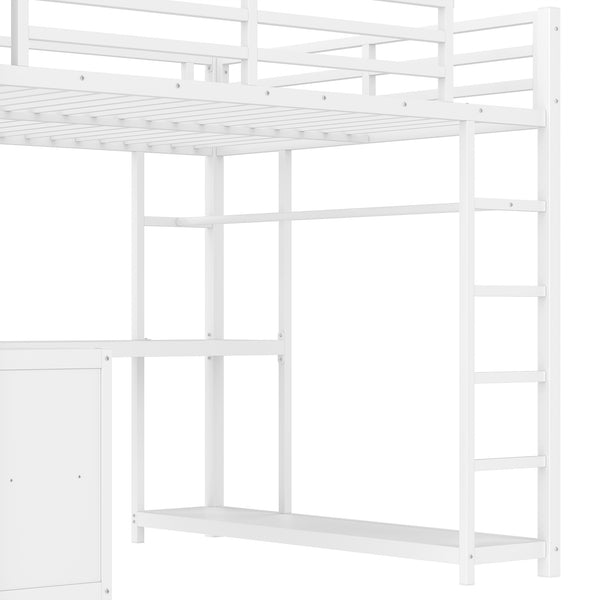English Elm Metal Twin Xl Loft Bed with L Shaped Desk Wardrobe and Storage for Teens W1580S00368