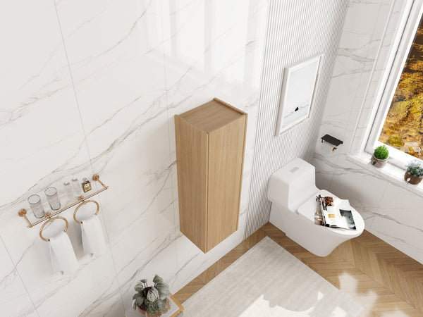 English Elm 12 Inch Oak Wall Mounted Cabinet Soft Close Door Narrow Bathroom Study Storage Unit W1972P457942