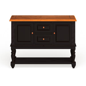 English Elm Black Antique Oak Solid Wood Server with Turned Legs for Farmhouse Dining Rooms B2741P491057