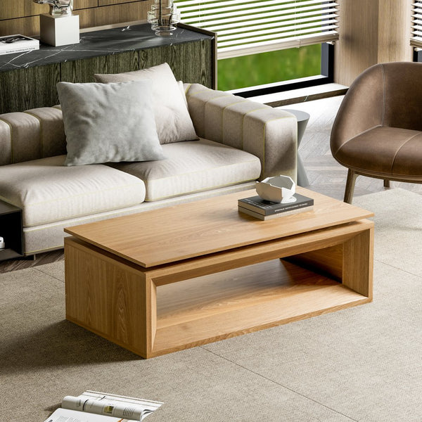 English Elm 43.3'' Wood Veneer Lift Top Coffee Table with Hidden Storage for Living Room Natural Wood W1435P453251