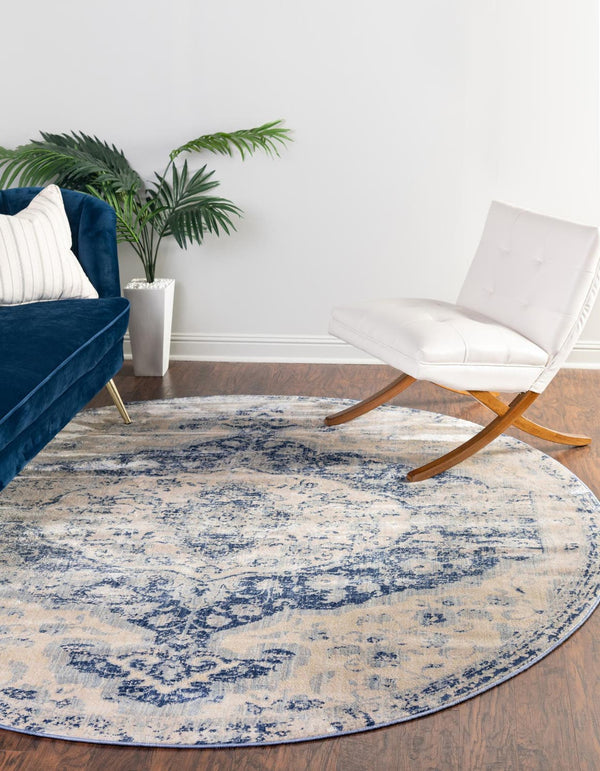 Unique Loom Asheville Tanglewood Machine Made Medallion Rug Blue, Light Blue/Navy Blue/Beige 8' 0" x 8' 0"