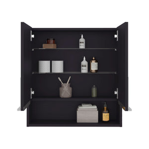 English Elm Medicine Cabinet With Mirror, Open Shelf & 3 Interior Shelves - Stylish Black Storage Solution! B097133184