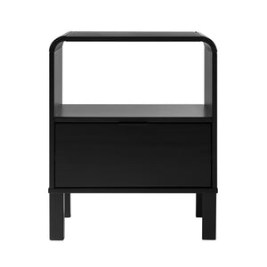 English Elm Walker Edison - Modern Solid Wood Nightstand with Curved Top and Drawer, Minimalist Pine Design for Bedroom Storage and Side Table Black 26.5 L x 19 W x 6 H B185P168920