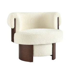 English Elm Modern Sculptural Barrel Swivel Chair Set of 2 with Bentwood Back for Living Room Beige N760S0000060A