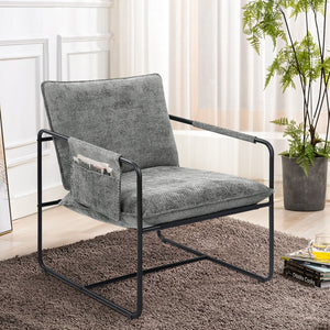 English Elm Accent Chair Mid-Century Rattan Arms Set of 2 with Rubber Wood Legs, Plush Fabric Seat, Cozy Lounge Gray T3950P399126