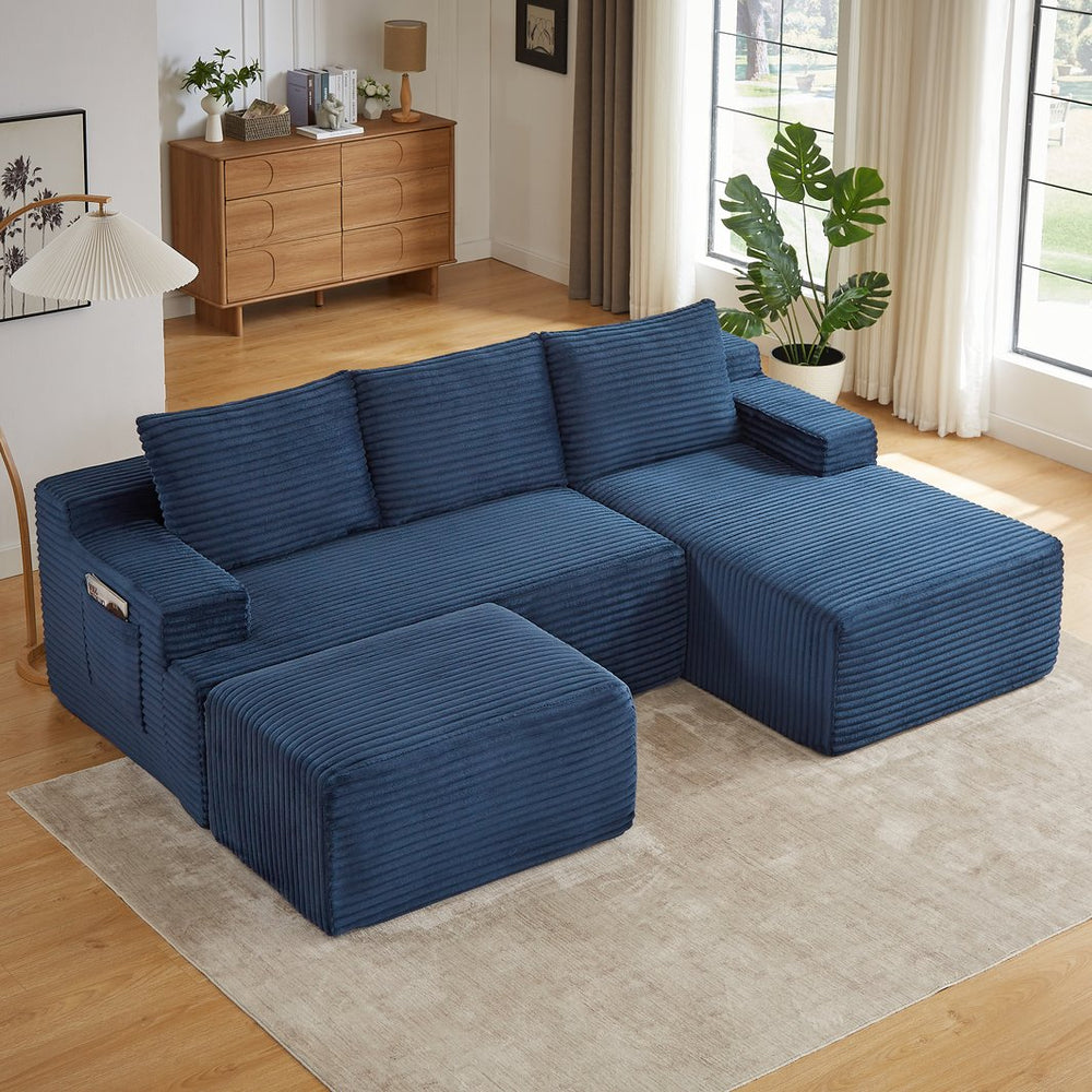 English Elm L-shaped Cloud Sectional Corduroy Sofa Deep Pocket Spring Sleeper for Any Room W2339S00104