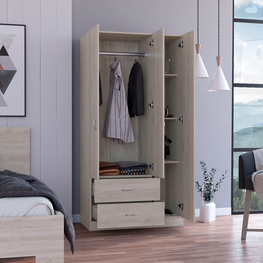 English Elm Bosko Three Door Wardrobe Armoire with Drawers Hanging Rod Black Wengue Finish B097S00225