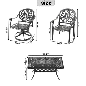 English Elm 7-piece Cast Aluminum Outdoor Dining Set with Carved Relief Detail and Swivel Chairs W1710S00617