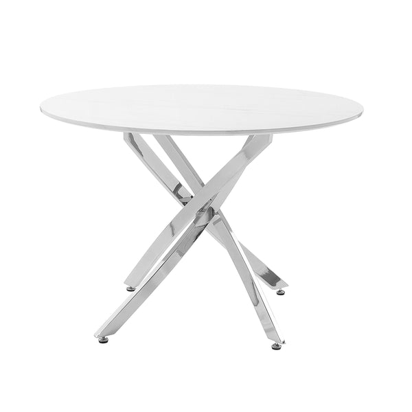 English Elm Ultra Round Faux Marble Dining Table 43" Dia x 29.5"H — Chrome Metal Legs, Modern Accent Table B011S01607