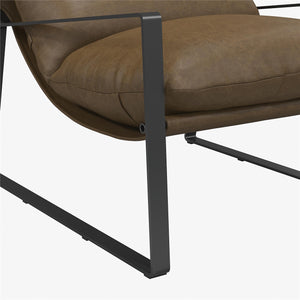 English Elm Gatsby Modern Upholstered Sling Accent Chair with Faux Leather, Metal Frame, Plush Foam Comfort B2733P395006