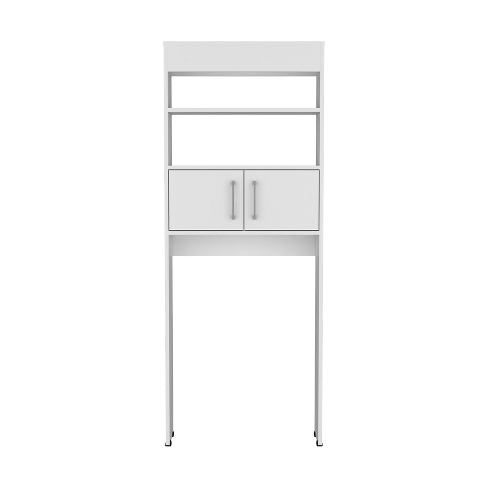 English Elm Madrid White Over-Toilet Cabinet with Double Doors & Two Shelves, MDF Storage, Sleek 24.56" W x 8" D x 63" H B070P337170