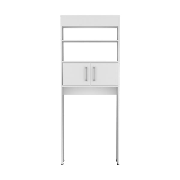 English Elm Madrid White Over-Toilet Cabinet with Double Doors & Two Shelves, MDF Storage, Sleek 24.56" W x 8" D x 63" H B070P337170