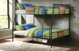 English Elm Brantley Sandy Black & Dark Bronze Hand-Brushed Finish Queen/Queen Convertible Metal Bunk Bed with Slat System Black 85 L x 22 W x 7 H B2726S00511