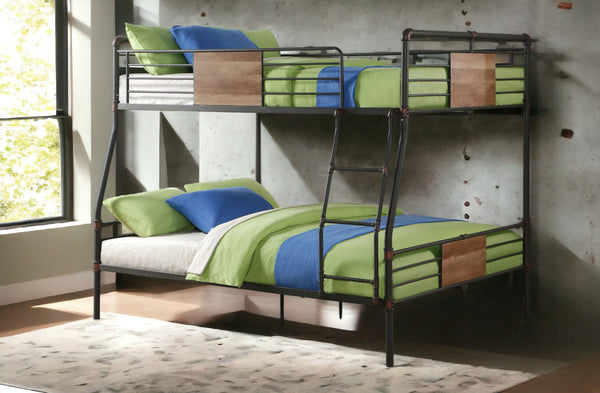 English Elm Brantley Sandy Black & Dark Bronze Hand-Brushed Finish Queen/Queen Convertible Metal Bunk Bed with Slat System Black 85 L x 22 W x 7 H B2726S00511