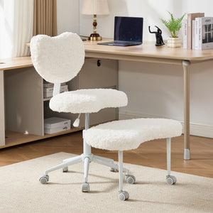 English Elm Artificial Rabbit Hair Cross Legged Desk Chair with Lumbar Support and Swivel Footrest Beige W1143P403571