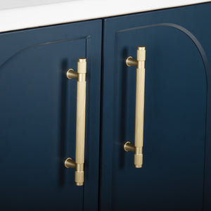 English Elm 35.6" Freestanding Bathroom Vanity with Roman Column Base and Ceramic Integrated Sink Blue W1801S00002