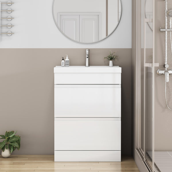 English Elm 24-Inch Bathroom Vanity With Unique Thick Ceramic Basin & Soft-Close Drawers For Modern Spaces W3151S00058