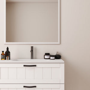 English Elm 31.5inch Floating Bathroom Cabinet with Dual Soft-Close Drawers, Large Storage, Modern Decor Line White W3151S00002