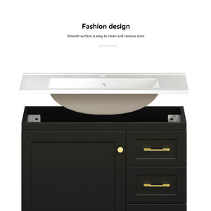 English Elm 30"black Matte Finish Bathroom Vanity with Soft Close Cabinet and Three Storage Drawers Black W3133S00018