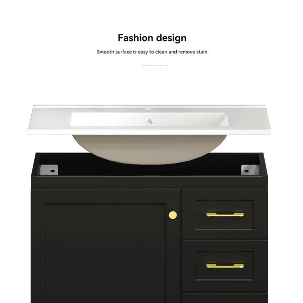 English Elm 30"black Matte Finish Bathroom Vanity with Soft Close Cabinet and Three Storage Drawers Black W3133S00018