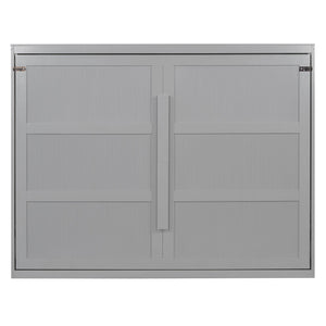 English Elm Queen Murphy Wall Bed with Led Lighting Modern Cabinet Folds Flat for Studio Living Gray LP100973AAE