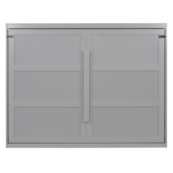 English Elm Queen Murphy Wall Bed with Led Lighting Modern Cabinet Folds Flat for Studio Living Gray LP100973AAE