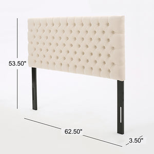 English Elm Christopher Knight Home® - Tufted Upholstered Queen Size Headboard with Button Detail, Adjustable Height, Velvet Finish, Modern Appeal Beige 55444.00BEI