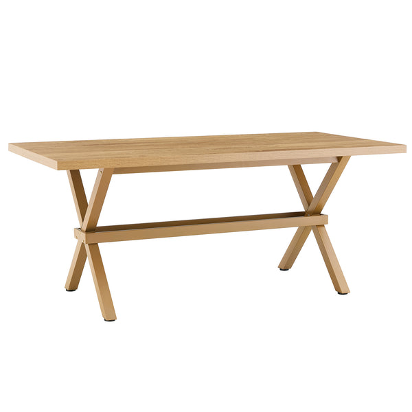 English Elm 71 Inch Industrial Dining Table Walnut Mdf Top Seats 8 with X Frame Steel Base Wood W1151P434795