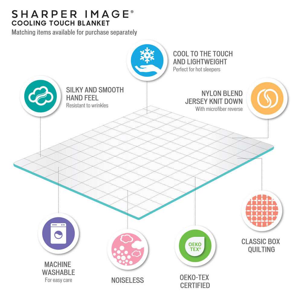 JLA Home Sharper Image - Down Cooling Touch Alternative Blanket — breathable, silky, box-quilted, OEKO-TEX safe for hot sleepers 90 L x 108 W x 0.25H SI51-0013