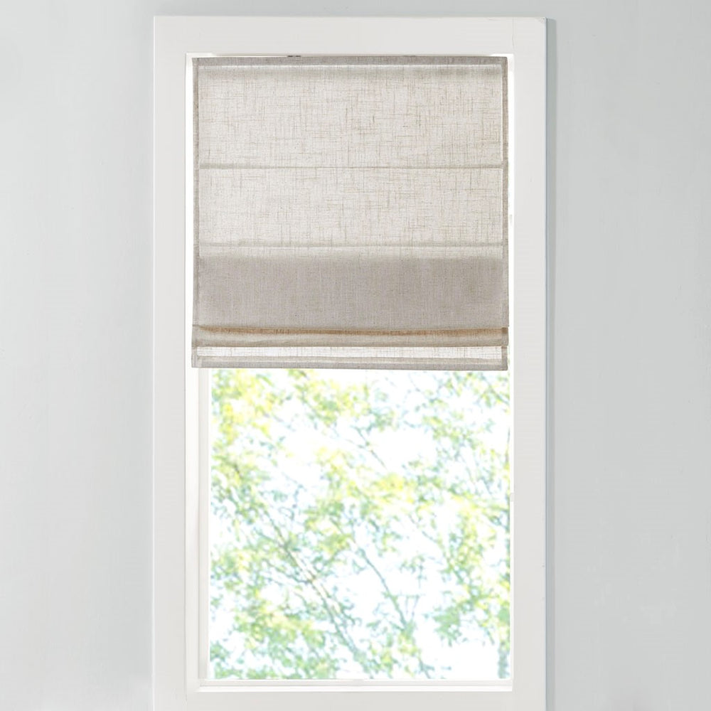 English Elm Light Filtering Cordless Roman Shade Woven Linen Blend for Bright Airy Windows B035129752