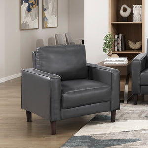English Elm Modern 3-Piece Living Room Furniture Set: Sofa, Loveseat, Chair In Dark Gray Faux Leather Comfort B011S01980