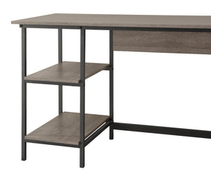 English Elm Weathered Gray Desk with Metal Accents — Space-Saving Open MDF Design, 2 Storage Shelves for Organizing B2699P237458