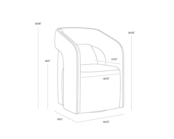 Sunpan Kendrick Wheeled Dining Armchair - Futuristic Design with Comfortable Seating and Cut-Out Armrests Moto Stucco