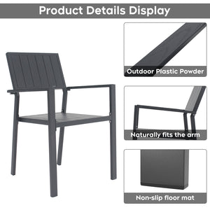 English Elm 5-piece Outdoor Dining Set Round Slatted Table with Umbrella Hole and Stackable Chairs Black W3979S00051