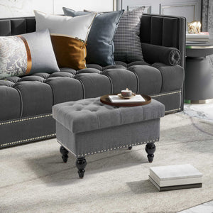 English Elm Homcom Stylish Storage Ottoman - 25" Button-Tufted Gray Bench With Removable Lid & Wood Legs W2225P217738