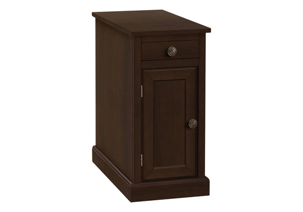 English Elm Accent Narrow Side Table with Drawer and Cabinet, Traditional Brown Veneer Nightstand for Living Room and Bedroom — Compact Lamp Table with Metal Knob Storage Espresso 27 L x 24 W x 7 H B2710P219473