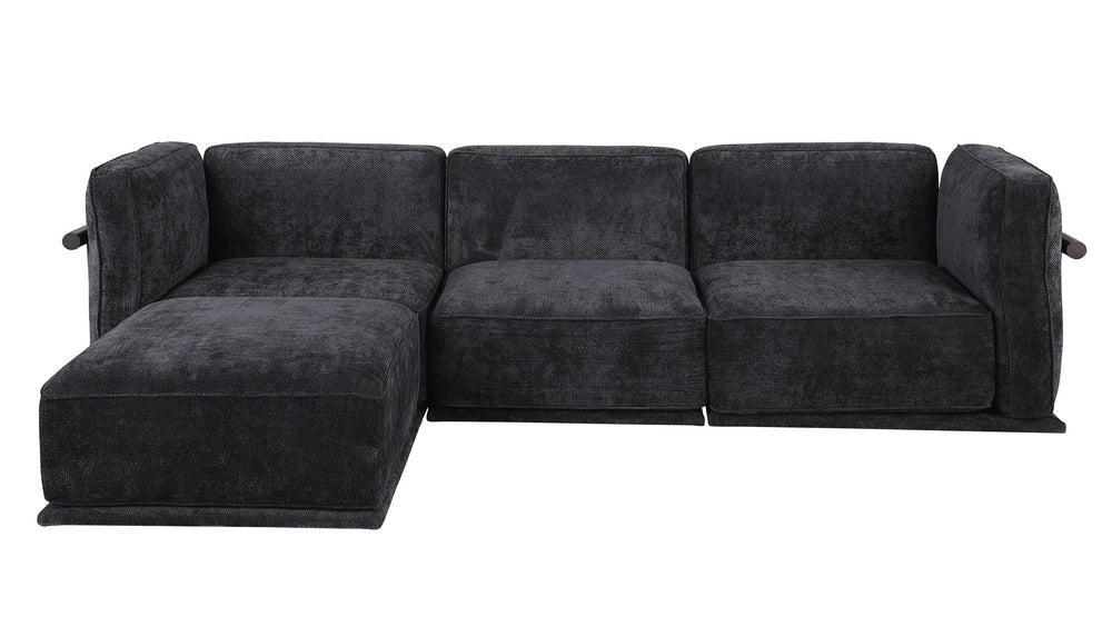 English Elm 102 Inch Linen Modular Sectional Sofa with Hidden Storage and Cloud Cushion Comfort Black W1099S00193