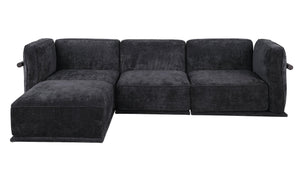 English Elm 102 Inch Linen Modular Sectional Sofa with Hidden Storage and Cloud Cushion Comfort Black W1099S00193