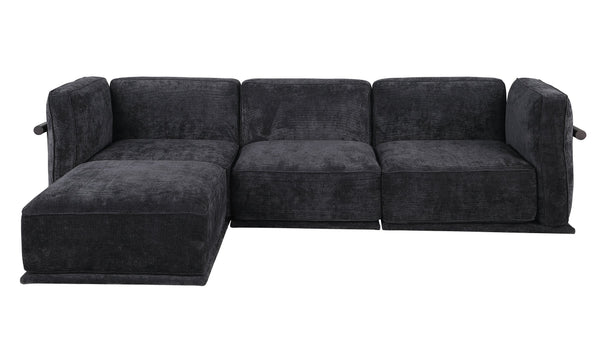 English Elm 102 Inch Linen Modular Sectional Sofa with Hidden Storage and Cloud Cushion Comfort Black W1099S00193