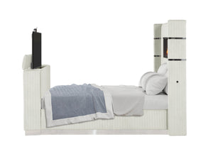 English Elm Lavish Queen Bed with Integrated Fireplace Headboard and Built-In TV Stand for Up to 43" TVs Beige B009S01862