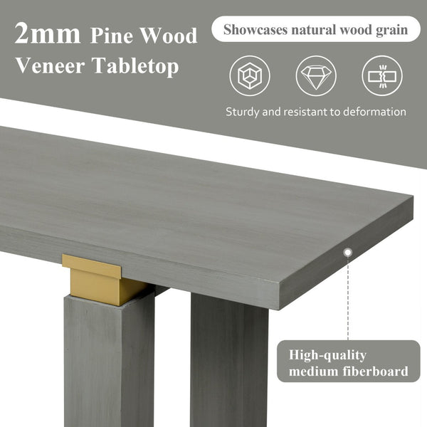 English Elm U_Style 62.9" Modern Minimalist Console Table - Solid Wood Entryway Table With Metal Accents & Shelf N711P289140E-GIGA