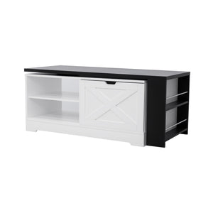 English Elm U-can Farmhouse Lift Top Coffee Table Barn Door Hidden Storage Living Room White+Black N724P351732K