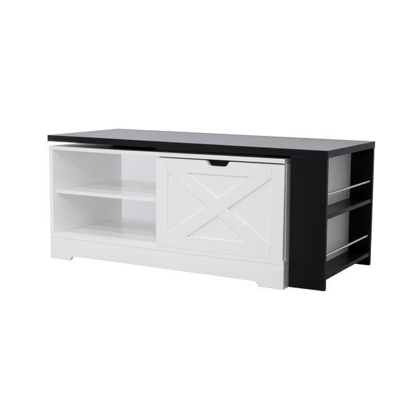 English Elm U-can Farmhouse Lift Top Coffee Table Barn Door Hidden Storage Living Room White+Black N724P351732K