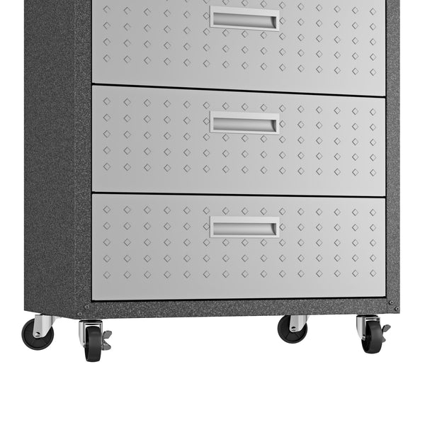English Elm Rolling Metal Garage Cabinet with Locking Doors Diamond Texture Industrial Storage Dark Grey B365P398226